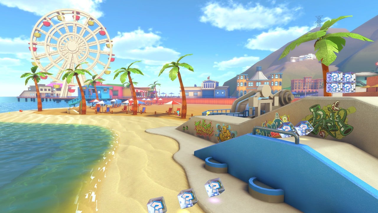 Image du Santa Monica Pier dans le jeu vidéo Mario Kart 8 Deluxe